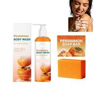 Persimmon Soap & Persimmon Body Wash Set, Deodorizing Bath Kit, Deep Cleansing Moisturizing Combo With Goats Milk Coconut Oil Green Tea, Richly Foam Long Lasting Fresh Scent Men Women Elders (1PCS)