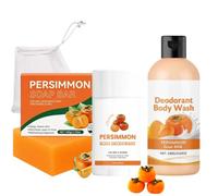 Persimmon Soap Set for Nonenal: Persimmon Goat Milk Body Wash + Deodorant Stick for Men Women + Persimmon Deodorant Soaps Bar for Body Odour with Foaming Net - Eliminates Body Odor & Smelly Feet