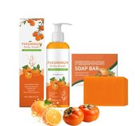 Persimmon Soap & Shower Gel Set - Natural Body Care with Orange & Persimmon Extract - Persimmon Soap & Shower Gel Set - Odour Remover Against Age Odor, Fresh Fragrance & Gentle Cleaning for the Whole