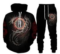 PERSIMONE Men's Tracksuit Set Viking Dragon 3D Printed Hoodie and Jogger Pants Suit Two Piece Set Hip Hop Casual Hooded Sweatshirt Set