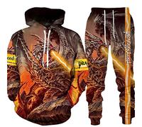 PERSIMONE Men's Tracksuit Set Viking Dragon 3D Printed Hoodie and Jogger Pants Suit Two Piece Set Hip Hop Casual Hooded Sweatshirt Set
