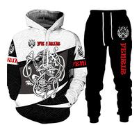 PERSIMONE Men's Tracksuit Set Viking Dragon 3D Printed Hoodie and Jogger Pants Suit Two Piece Set Hip Hop Casual Hooded Sweatshirt Set