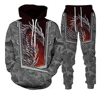 PERSIMONE Men's Tracksuit Set Viking Dragon 3D Printed Hoodie and Jogger Pants Suit Two Piece Set Hip Hop Casual Hooded Sweatshirt Set