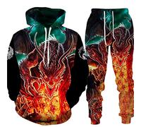 PERSIMONE Men's Tracksuit Set Viking Dragon 3D Printed Hoodie and Jogger Pants Suit Two Piece Set Hip Hop Casual Hooded Sweatshirt Set