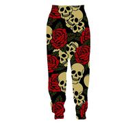PERSIMONE Skull 3D Printed Jogger Sweatpants Cuffed Hem Sports Tracksuit Bottoms Casual Training Trousers for Women Men