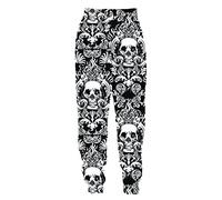 PERSIMONE Skull 3D Printed Jogger Sweatpants Cuffed Hem Sports Tracksuit Bottoms Casual Training Trousers for Women Men