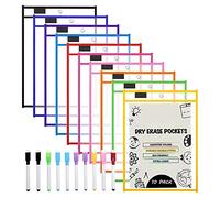 Persistence Dry Erase Pockets Sleeves, (10 Pack) A4 Paper Job Ticket Holders, Reusable Dry Erase Sheets for Classroom Worksheets