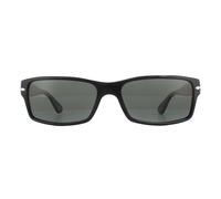 Persol Rectangle Mens Black Crystal Green Polarized Sunglasses - One Size