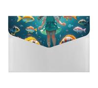 Person in The Underwater World Expanding File Folder 6 Pockets Accordion File Organizer Portable Letter A4 Size Folders with Snap Closure for Document Paper Receipt Office Supplies