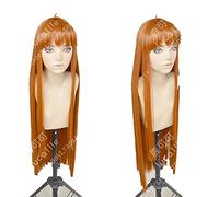 Persona 5 P5 Futaba Sakura Cosplay Wigs 39'' 100cm Long Orange Heat Resistant Synthetic Hair Wig + Wig Cap Cosplay Anime Wig Coser