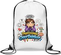 Persona Struggling With Overthinking Gym Sack Casual Drawstring Bag White