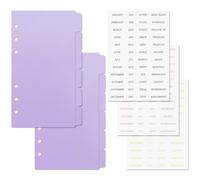 Personal A6 Dividers 6 Hole Transparent Binder Index Page Dividers with Tabs Plastic Tab Dividers no Stickers for Binders, Planner, Agenda (Purple - 2 Set)