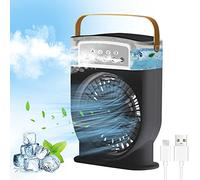 Personal Air Conditioner, 4 in1 Portable Evaporative Air Cooler Fan with Water Tanks, 3 Wind Speed, Cool Mist, 1/2/3H Timer and 7 Colors Light,USB Powered Cooling Fan for Bedroom, Home,Office (Black)
