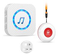 Personal Alarms For Elderly/Elderly Alarm Call Button/Panic Button Alert/Alarm Bell For Elderly/ Patient 500ft With 1 Uk Plug-In Receiver 1 Waterproof Transmitter