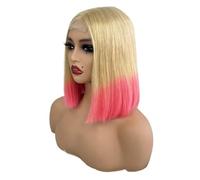 Personal Care 10 inch Bob Wig Human Hair 2x6 Lace Front Wigs Human Hair 250 Density For Black Women Hairs Extensions(Blonde+pink)