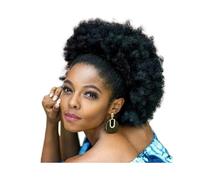 Personal Care 10inch Synthetic Big Afro Puff Drawstring Pony tail Extensions for Black Women Kinky Curly Hair Bun Ponytail Wigs Hairs Extensions,Natural Black-L