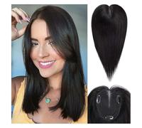 Personal Care 12in Human Hair Toppers for Women Real Human Hairpieces Ombre Light Blonde Hair Toppers Clip In Handcrafted Breathable Lace Base Hairs Extensions(Natural Black)