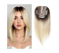 Personal Care 14inch Lace Base Human Hair Toppers for Women 4 Clips ，Pieces with Thinning Hair Natural Real Human Hair Toppers Hairs Extensions(Gray Blonde)