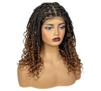 Personal Care 16 inch Knotless Braided Wigs with Curly Synthetic Full Lace Short Boho Bob Wigs for Black Women Hairs Extensions(Brown+Dark blonde)