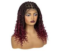 Personal Care 16 inch Knotless Braided Wigs with Curly Synthetic Full Lace Short Boho Bob Wigs for Black Women Hairs Extensions(Brown+Wine red)