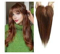Personal Care 4"x5.5" Real Human Hair Toppers Wigs with Bangs Silk Base Clip Pieces Straight Topper Hairs for Women Hair Extension Hairs Extensions(10 inch,Chocolate Brown)