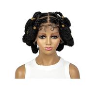 Personal Care Afro Style 6 Inches Bob Synthetic Braiding Wigs Square Box Braided HD Full Lace Wigs Bubble Braided Wig for Africa Women Hairs Extensions(Black)