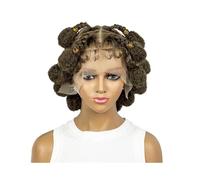 Personal Care Afro Style 6 Inches Bob Synthetic Braiding Wigs Square Box Braided HD Full Lace Wigs Bubble Braided Wig for Africa Women Hairs Extensions(Medium Brown)