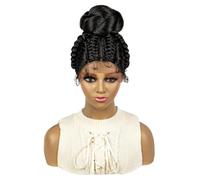 Personal Care Braided Wigs for Black Women, Full Lace Frontal Updo Bun Box Braids Wigs,Synthetic Handmade Braided Wig, 8 Inch Black Hairs Extensions