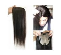 Personal Care Clips On Hair Topper Piece 5x5" Virgin Straight Hair Silk Base Toppers 15x16 cm Middle Part For Women Hairs Extensions(Black,18 INCHES_15X16 CM)