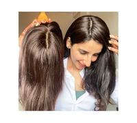 Personal Care Clips On Hair Topper Piece 5x5" Virgin Straight Hair Silk Base Toppers 15x16 cm Middle Part For Women Hairs Extensions(Brown,16 INCHES_12X13CM)