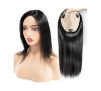 Personal Care European Hair Topper 5"x5.5" Breathable Full Silk Base Hairpiece 8-16 Inch Straight Human Hairs 3 Clips In Haires Toppers for Women Hairs Extensions(Black,10 inches)