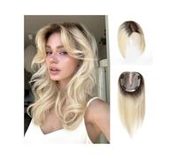 Personal Care Hair Toppers for Women Real Human Hair Toppers Hair Pieces 12X13 cm Hand Tied Mono Base Dark Root Ombre Blonde 14" Free Part Straight Remy Hair Pieces Hairs Extensions
