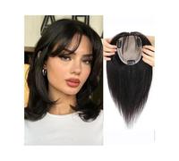 Personal Care Hair Toppers for Women with Thinning 10/12" Straight Pieces with Bangs Real Human Hairs 10x12 CM Hand-Tied Silk Base Clip In Hair Topper Hairs Extensions(Black,25cm(10inch))