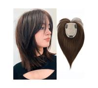Personal Care Hair Toppers for Women with Thinning 10/12" Straight Pieces with Bangs Real Human Hairs 10x12 CM Hand-Tied Silk Base Clip In Hair Topper Hairs Extensions(Brown,30cm(12inch))