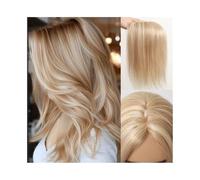 Personal Care Hair Toppers for Women with Thinning Hair, Golden Blonde Highlight 12" Straight Remy Human Hair Pieces Middle Part Silk Base Clip in Toppers Hairs Extensions