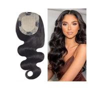 Personal Care Human Hair Topper for Women 12x13CM Silk Skin Base Hair Pieces with 2CM PU Around and 4 Clips, Natural Black Body Wave European Virgin Hair Topper Hairs Extensions(10 inches)