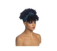 Personal Care Short Afro Kinky Curly Wigs with Bangs Wrap Headband,Synthetic Turban Afro Curly Cosplay Wig Hairs Extensions,Jet Black-6inches