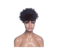 Personal Care Short Afro Kinky Curly Wigs with Bangs Wrap Headband,Synthetic Turban Afro Curly Cosplay Wig Hairs Extensions(Chocolate Brown)