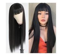 Personal Care Synthetic Hair Black Wig With Full Bangs Long Straight Wig Natural Soft Hair Heat Resistant Silk Headpiece For Women Hairs Extensions