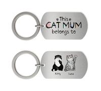 Personal Chic Custom Keychain - This Cat Dad Belongs To - Personalised Keyring, Cat keyring, Engraved Keyring Personalised, Cat mum gifts (#2)