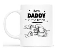 Personal Chic Custom Mug Name - Daddy and Kids Fists Bump - Personalised dad Gifts, Grandad Personalised Gifts (Model #4)