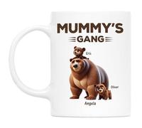 Personal Chic Custom Mug Name - Daddy Mummy Bear's Gang - Personalised Mothers Day Gifts, Grandma Gifts from Grandchildren, Grandma and Grandpa Mugs, Personalised Grandad Mug (2 Kids)