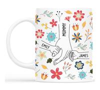 Personal Chic Custom Mug Name - Flower Holding Mummy's Hand - Personalised Mum Gifts, Grandma Gift, Mummy Mug, Grandma Cup, Personalised Mum Mugs, Granny Mugs (Model #5)