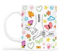 Personal Chic Custom Mug Name - Flower Holding Mummy's Hand - Personalised Mum Gifts, Grandma Gift, Mummy Mug, Grandma Cup, Personalised Mum Mugs, Granny Mugs (Model #4)