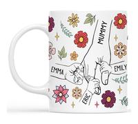 Personal Chic Custom Mug Name - Flower Holding Mummy's Hand - Personalised Mum Gifts, Grandma Gift, Mummy Mug, Grandma Cup, Personalised Mum Mugs, Granny Mugs (Model #1)