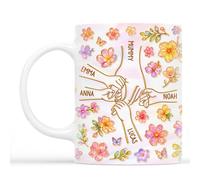 Personal Chic Custom Mug Name - Hand in Hand with Crystal Flower Design - Mother Day Mug Gifts, Grandma Gift, Mummy Mug, Grandma Cup, Personalised Mum Mugs, Granny Mugs (Model #5)