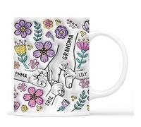 Personal Chic Custom Mug Name - Holding Grandmas Hand Purple Floral - Personalised Mum Gifts, Grandma Gift, Mummy Mug, Cups for Mother, Grandmas Cup, Personalised Mum Mugs
