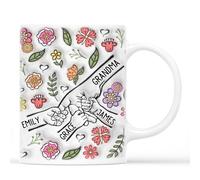 Personal Chic Custom Mug Name - Holding Mum's Hand Flowers - Personalised Mothers Day Gifts, Personalised Mum Gifts, Grandma Gift, Mummy Mug, Grandma Cup (Model #6)
