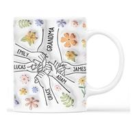 Personal Chic Custom Mug Name - Holding Mum's Hand Flowers - Personalised Mothers Day Gifts, Personalised Mum Gifts, Grandma Gift, Mummy Mug, Grandma Cup (Model #4)