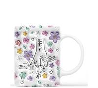 Personal Chic Custom Mug Name - Holding Mum's Hand Flowers - Personalised Mothers Day Gifts, Personalised Mum Gifts, Grandma Gift, Mummy Mug, Grandma Cup (Model #8)